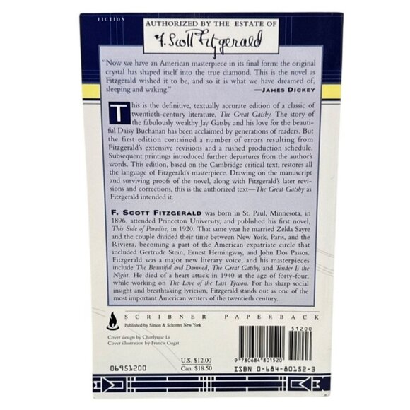 The Great Gatsby By F. Scott Fitzgerald Paperback Edition - Picture 3 of 4